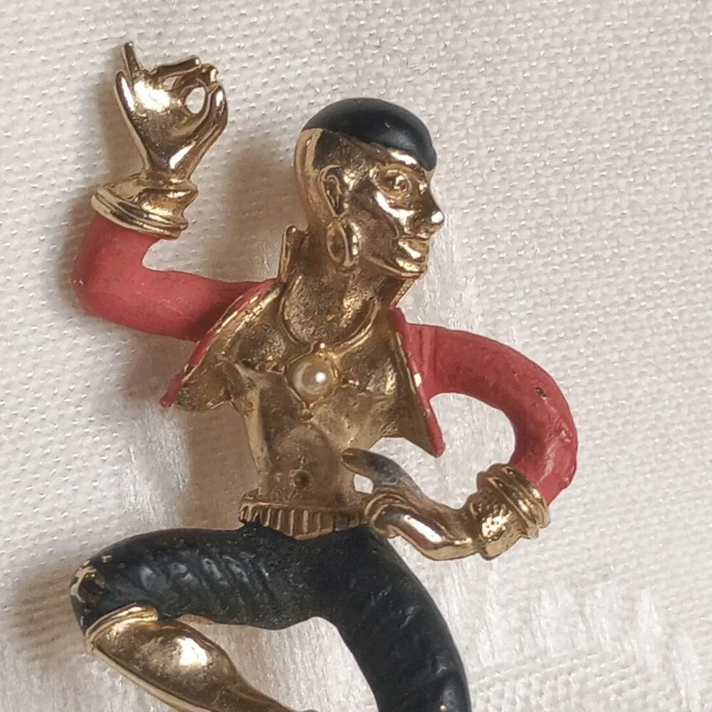 RARE Set Female Male Gypsy Dancer Enamel coral black Gold faux pearl READ 2